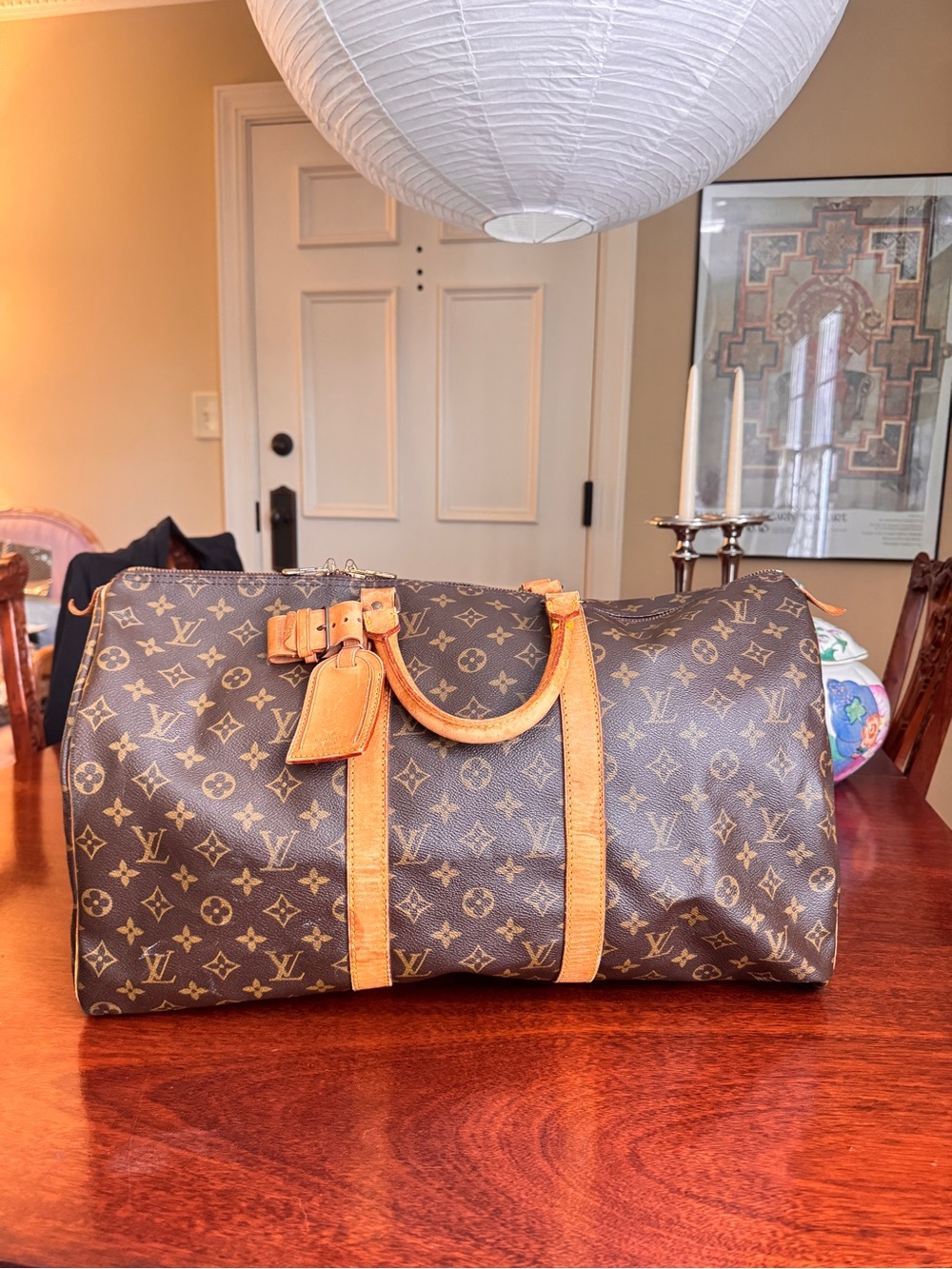 Louis Vuitton Monogram Canvas Brown and Tan Duffel Bag